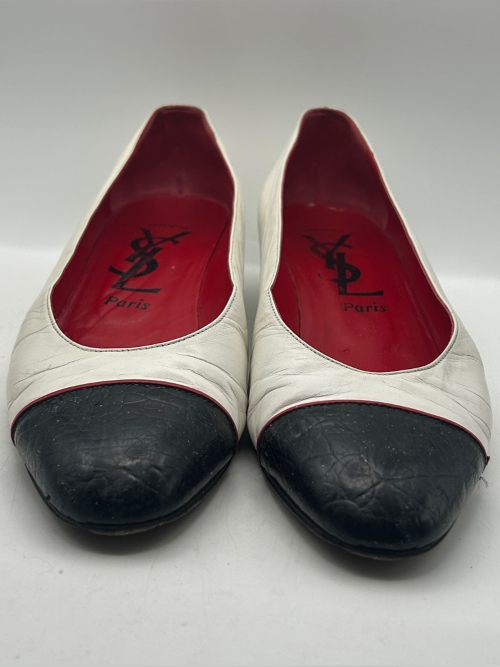 YSL Cap Toe Pumps Leather Vintage Shoes Womans 10 Black White Old Money - Picture 7 of 15